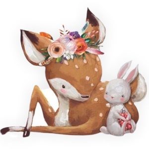 Baby Deer Nursery Decal Fawn & Bunny Rabbit Woodland Friends Wall Sticker New